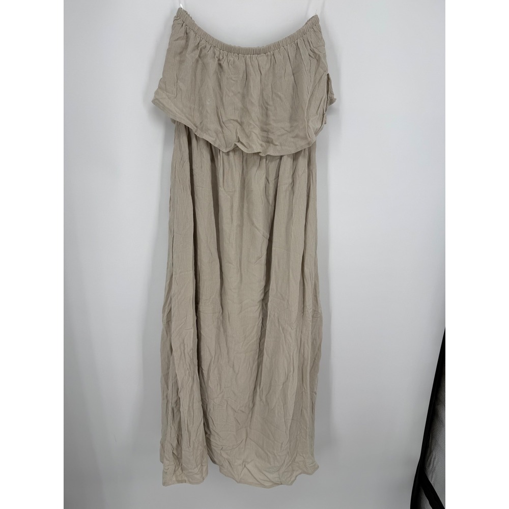 NWOT Zenana Maxi Dress Women S Beige Off Shoulder Ruffle Crinkle Rayon Beach
